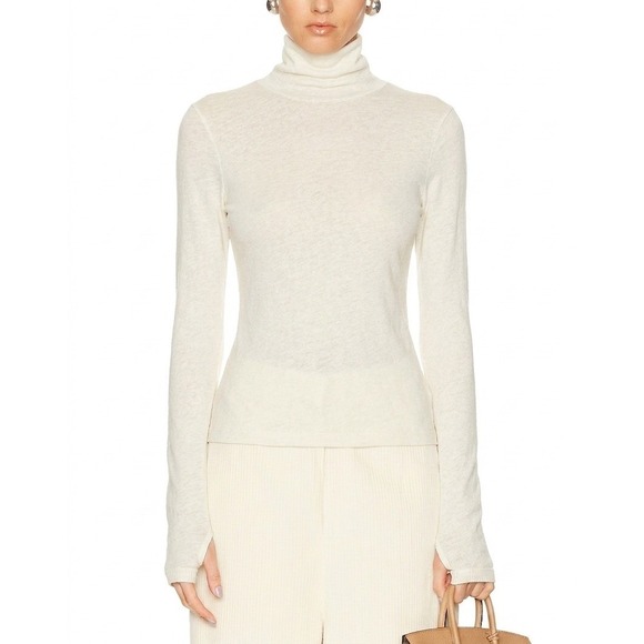 Enza Costa Tops - ENZA COSTA Cashmere New Classic Turtleneck Top Women Small Cream Long Sleeve NEW